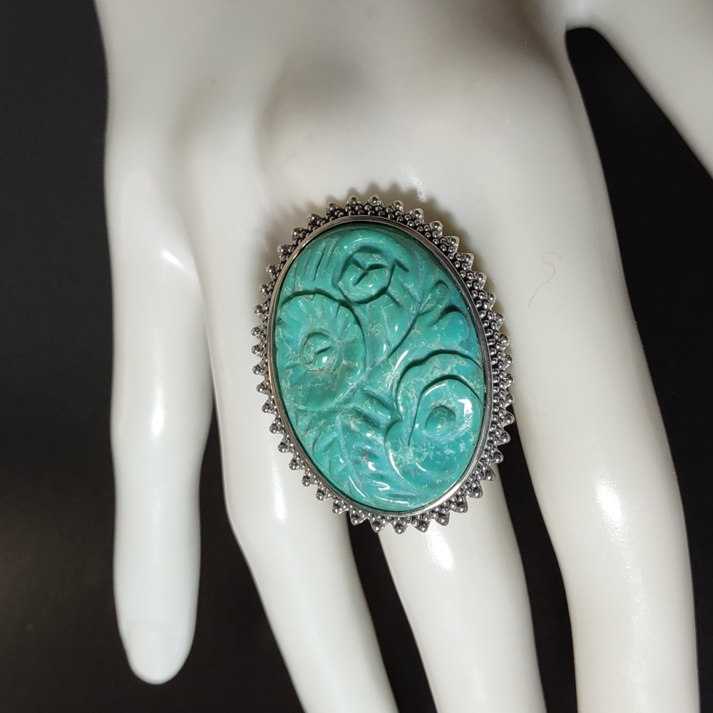 Amy Kahn Russell Carved Turquoise/Sterling Silver Ring